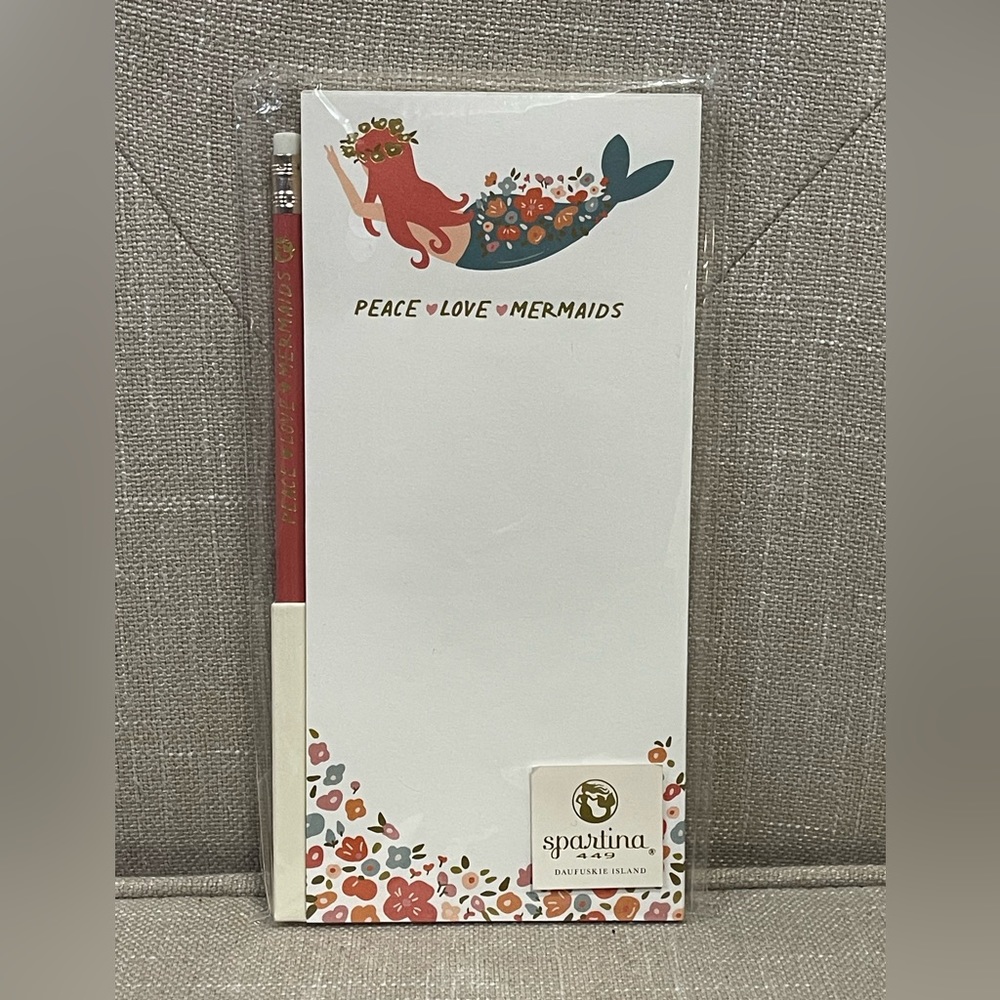 New Spartina 449 Pencil List Pad Peace Love Mermaids